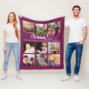 We Love You Nana Grandkid Names Pink Photo Collage Fleece Blanket