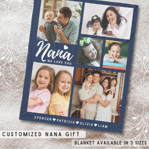 We Love You Nana Grandkids 6 Photo Collage Blue   Fleece Blanket
