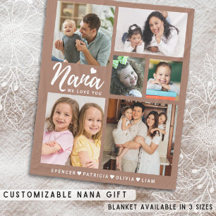We Love You Nana Grandkids 6 Photo Collage Brown Fleece Blanket