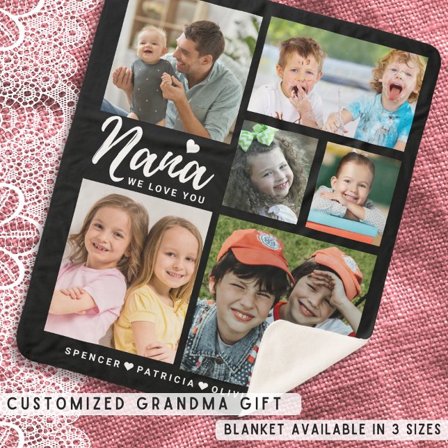 We Love You Nana Grandkids Names 6 Photo Collage  Sherpa Blanket (We Love You Nana Grandkids Names 6 Photo Collage Sherpa Blanket)