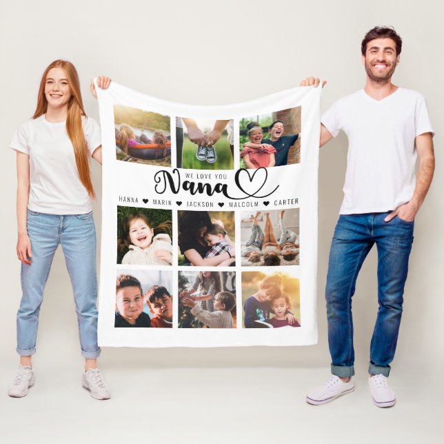 We Love You Nana Grandkids Names Photo Collage Fleece Blanket (In Situ)