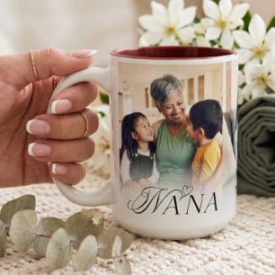 We Love You Nana Heart Photo Collage Keepsake Gift Two-Tone Coffee Mug