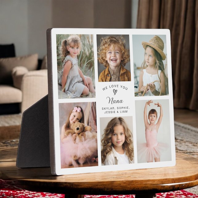 We Love You Nana Keepsake Photo Collage Plaque (Personalize with 6 favorite photos for a custom gift for Nana.)
