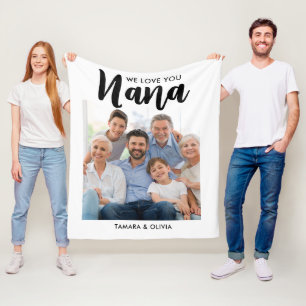 We Love You Nana One Photo Personalised White Fleece Blanket
