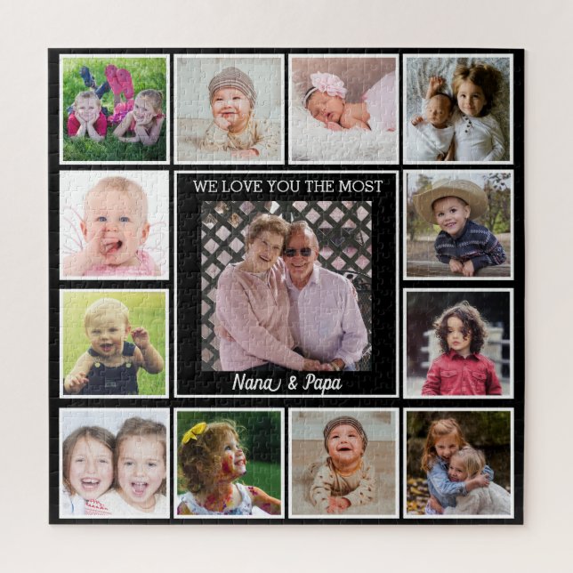 We Love You Nana & Papa 13 Grandkids Photo Collage Jigsaw Puzzle (Vertical)