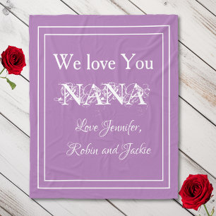 "We Love You NANA" Personalised Cuddly Lavender Fleece Blanket