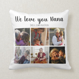 We love you nana photo collage custom text white cushion