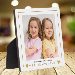 We Love You Nanny Grandkids Names Photo Gold White Plaque