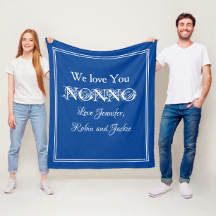 "We Love You NONNO" Personalised Blue And White Fleece Blanket