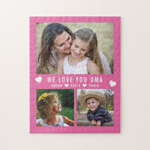 We Love You Oma 3 Photo Collage Pink Grandma Jigsaw Puzzle