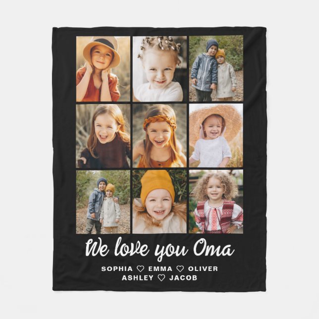 We Love You Oma Family Modern Photo Collage Fleece Blanket (Front)