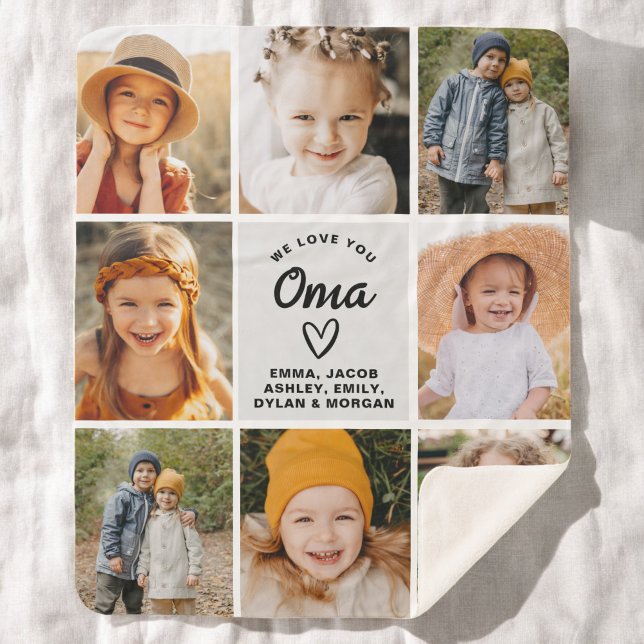 We Love You Oma Family Modern Photo Collage Fleece Sherpa Blanket (Creator Uploaded)