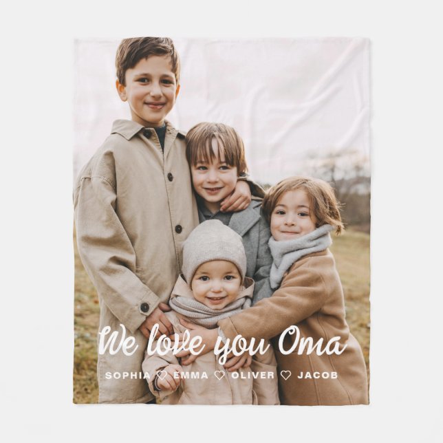 We Love You Oma Family Modern Single Photo Fleece Blanket (Front)