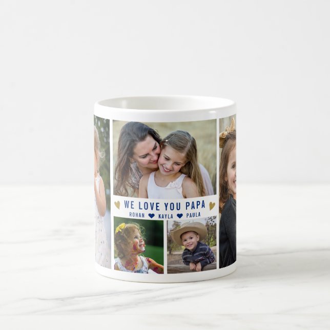 We Love You Papa 5 Photo Collage Name Coffee Mug (Center)
