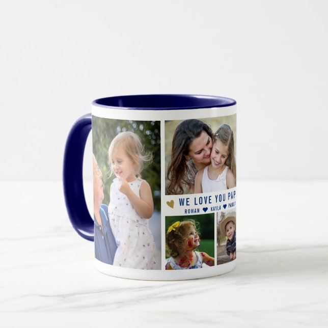 We Love You Papa 5 Photo Collage Name Navy Blue Mug (Front Left)