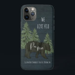 We Love You Papa Bear Forest Grandchildren Blue iPhone 11 Pro Case<br><div class="desc">We Love You Papa Bear Forest Personalised nautical navy blue stained wooden background iPhone 11 Pro Case helps show your "Papa Bear" just how much you love him! Rustic and masculine with hand painted forest trees and a black silhouette bear with typography script text "Papa" and his grandchildren's names. Art...</div>