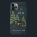 We Love You Papa Bear Forest Grandchildren Blue iPhone 11 Pro Case<br><div class="desc">We Love You Papa Bear Forest Personalised nautical navy blue stained wooden background iPhone 11 Pro Case helps show your "Papa Bear" just how much you love him! Rustic and masculine with hand painted forest trees and a black silhouette bear with typography script text "Papa" and his grandchildren's names. Art...</div>