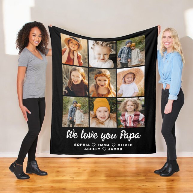 We Love You Papa Family Instagram Collage Photos Fleece Blanket (Creator Uploaded)