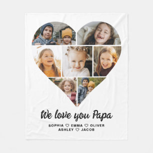 We Love You Papa Heart Instagram Collage Photos Fleece Blanket