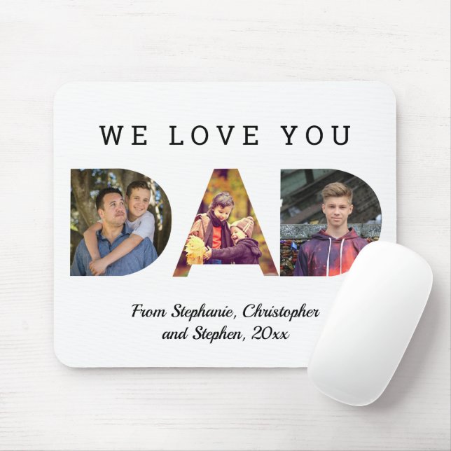 We Love You Personalised 3-Photo DAD Father's Day Mouse Mat (With Mouse)