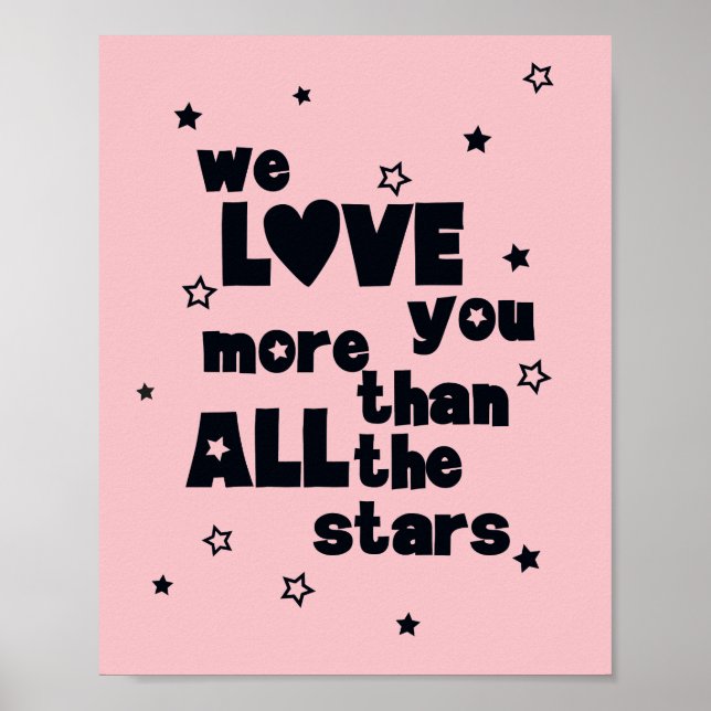 We Love You Pink Girl Typographic Nursery Poster (Front)