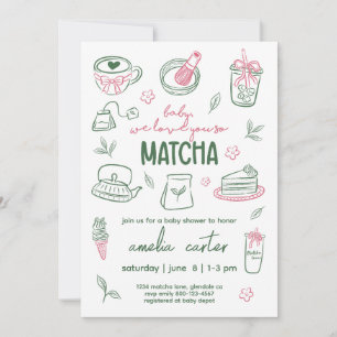 We Love You So Matcha Baby Shower Green Tea Pink Invitation