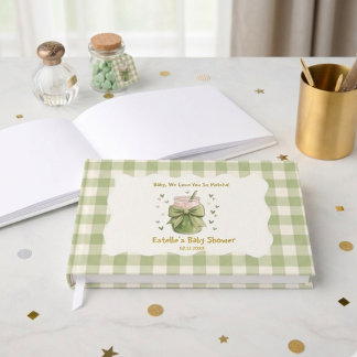 We Love You So Matcha Gingham Hearts Bow Guest Book