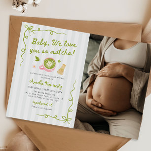 We Love You So Matcha Green Tea Baby Shower Photo Invitation
