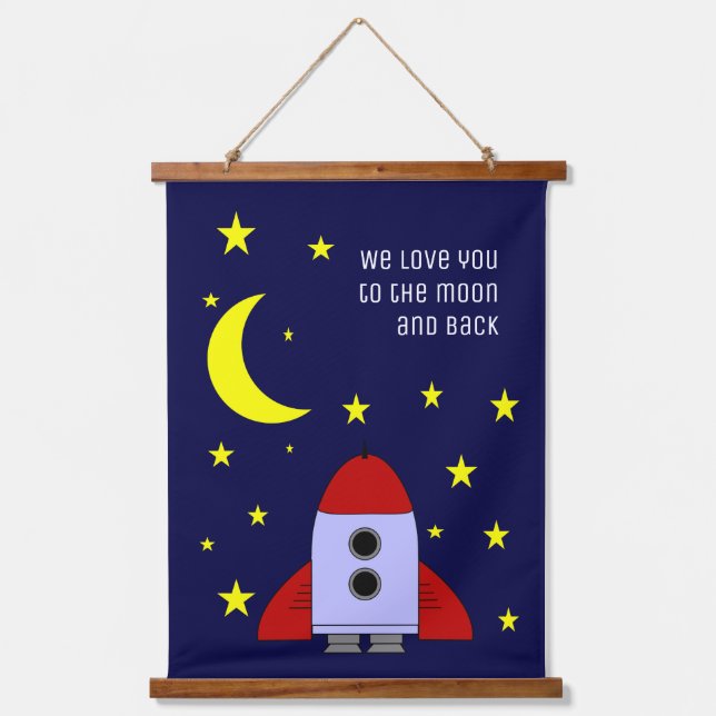 We Love You To The Moon And Back Space Nursery Hanging Tapestry (Front)