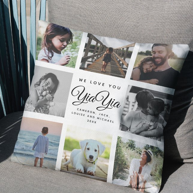 We Love You YiaYia Mother's Day Photo Collage Cushion (Hug in a pillow! Celebrate YiaYia with our Mother's Day photo collage pillow. )