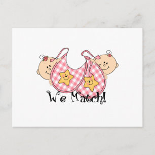 We Match Peeking Twins with Bibs 2 Girls Postcard