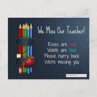 We Miss Our Teacher Poem from Students Postcard