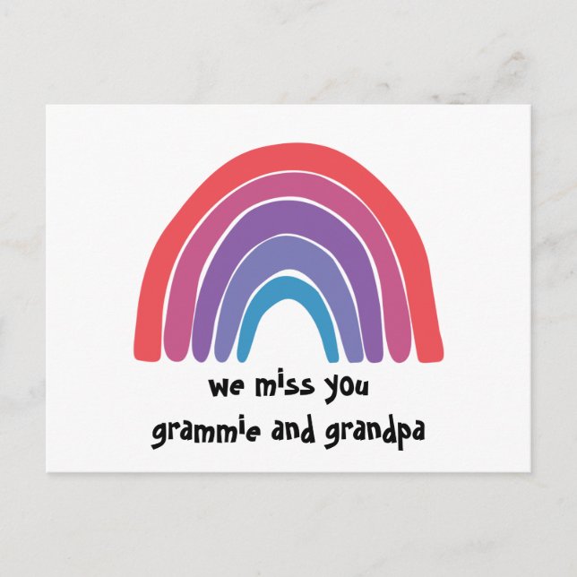 We Miss You Rainbow Grandparents Postcard (Front)