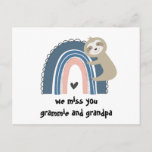 We Miss You Rainbow Sloth Grandparents Postcard<br><div class="desc">It's tough to be apart right now so it's time to go old school and start sending mail! This rainbow postcard is the perfect way for your children to let their grandparents know how much they miss them! You can personalise the postcard with the names your children use for their...</div>