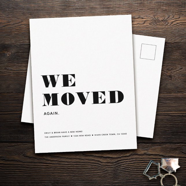 WE MOVED AGAIN Simple Modern Minimalist Moving Announcement Postcard (Creator Uploaded)