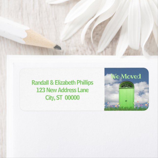 We Moved Announcement Flowers Green Double Doors (Insitu)