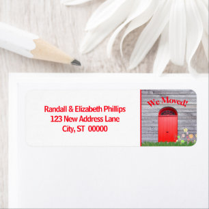 We Moved Announcement Red Flowers Double Doors