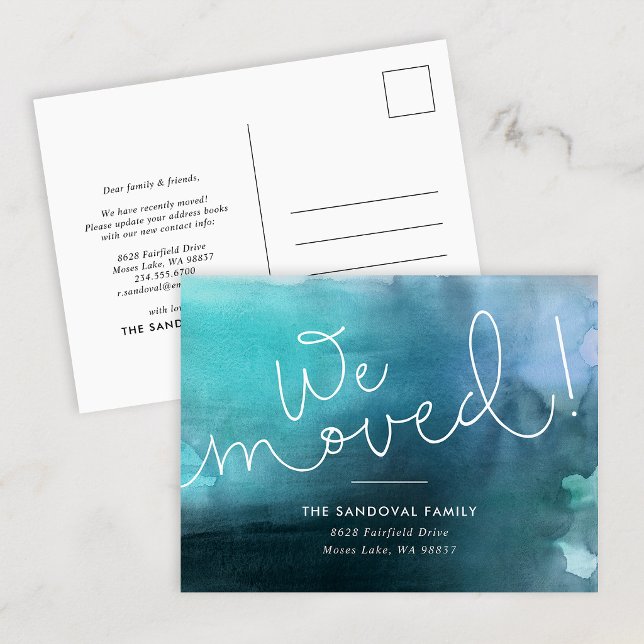 We Moved! Blue Hand-lettered New Address Announcement Postcard (Creator Uploaded)