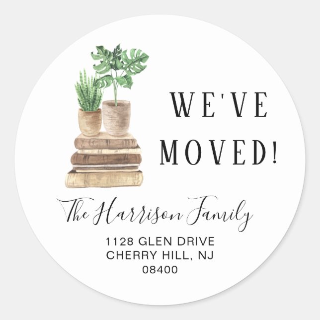 We Moved Boho Plants Return Address Classic Round Sticker (Front)