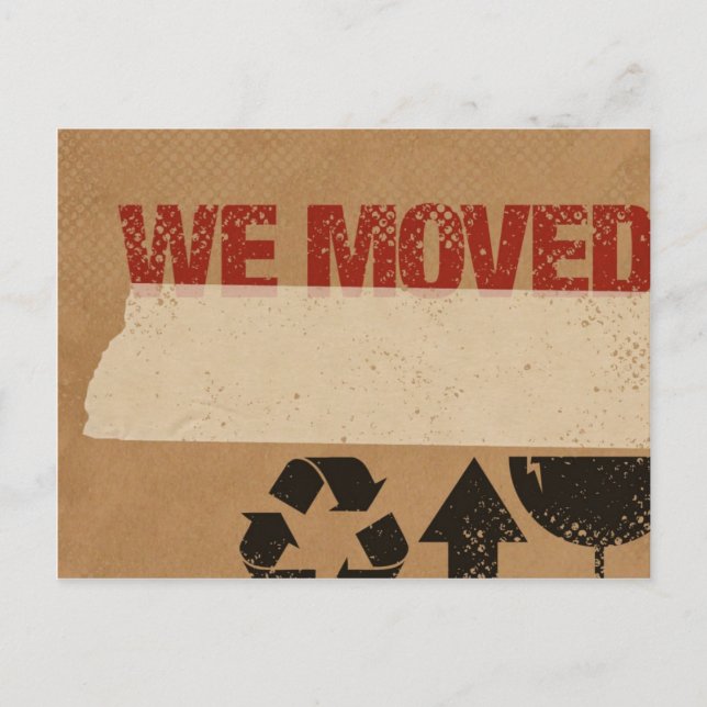 We Moved Cardboard Box Postcard (Front)