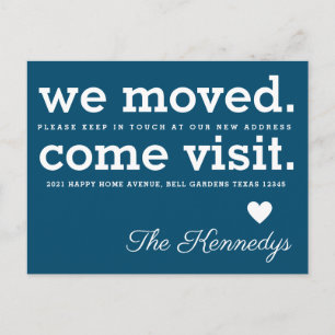 We Moved Come Visit Typography New Home Blue Announcement Postcard