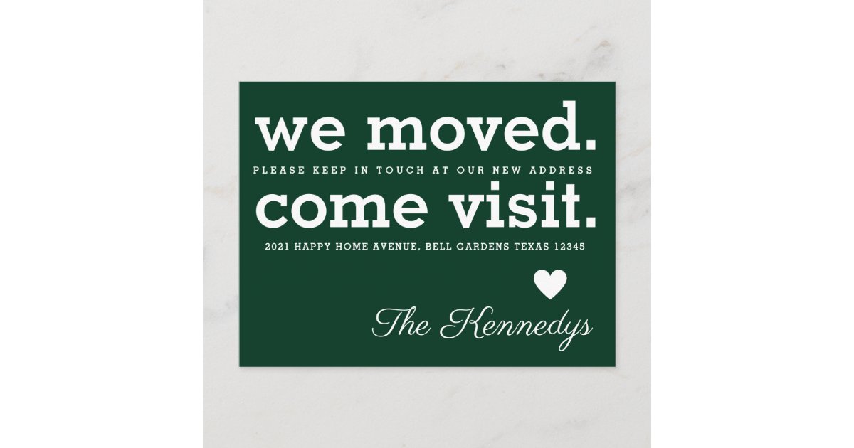 We Moved Come Visit Typography New Home Green Announcement Postcard ...