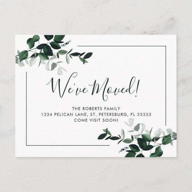 We Moved Emerald Green Eucalyptus New Address Anno Announcement Postcard (Front)