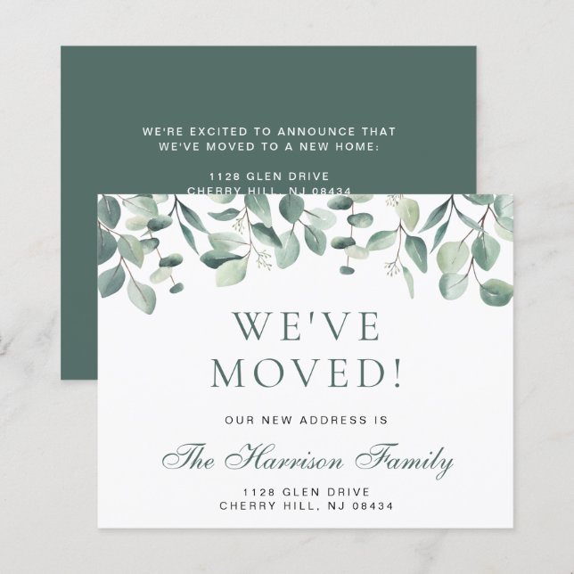 We Moved Eucalyptus Greenery Watercolor Moving Ann (Front/Back)