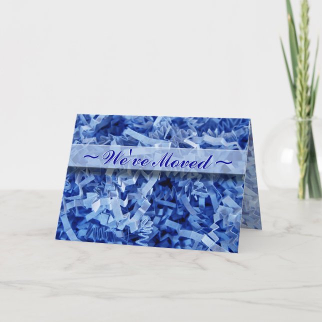 We Moved New Address Blue Crinkled Shreds Announcement (Front)