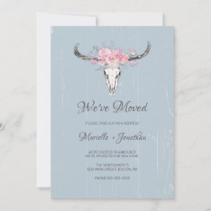 We Moved New Address Rustic Cow Skull Floral Announcement
