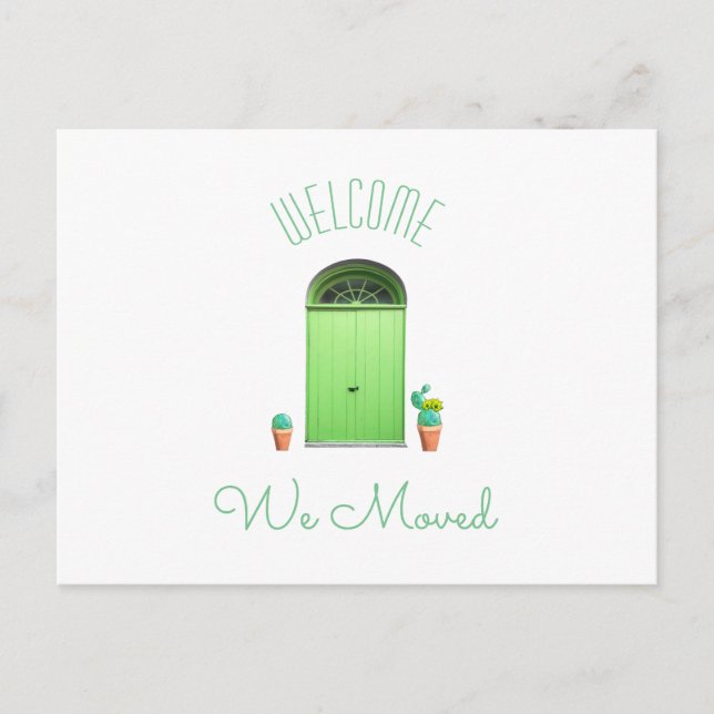 We Moved New Address Southwest Green Doors Cactus Announcement Postcard (Front)