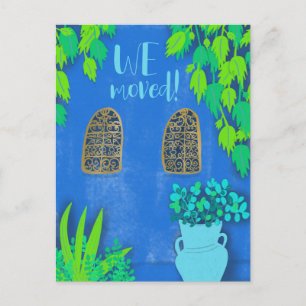 We Moved New Home Blue Garden Botanical MOVING Postcard
