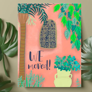 We Moved New Home Pink Garden Exotic Palm MOVING  Postcard