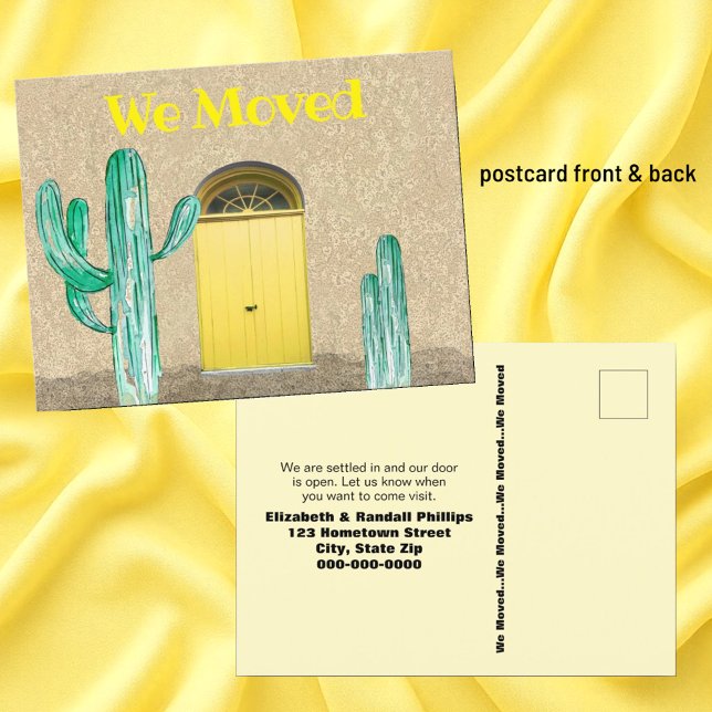 We Moved Sweet Corn Yellow Doors Southwest Cactus Postcard (new address postcard announcement)